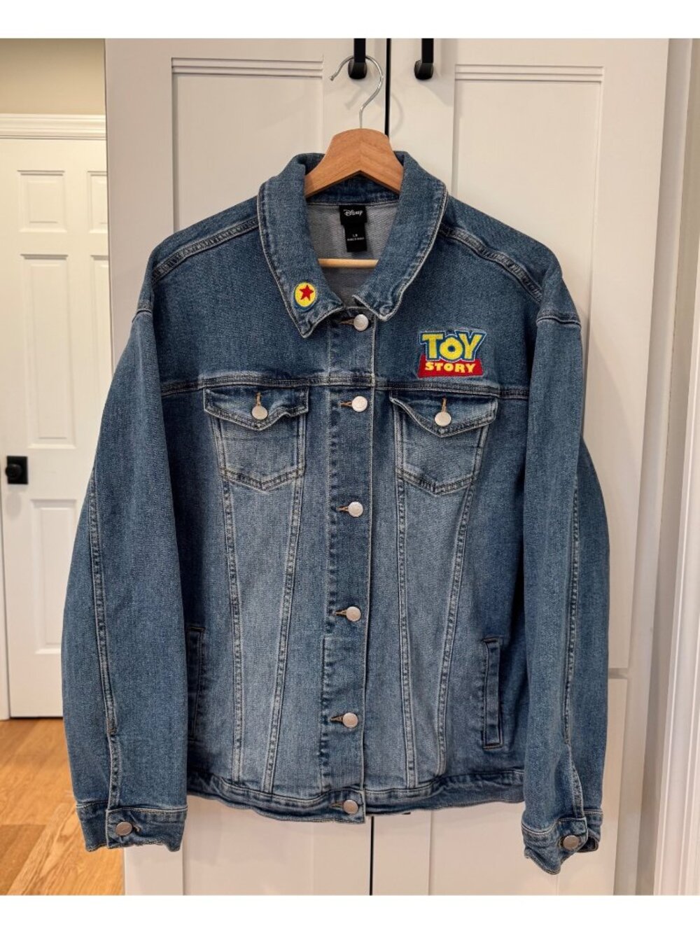 Toy Story Disney Denim Jacket Adult Size Large Embroidered Long Sleeve Shirt
